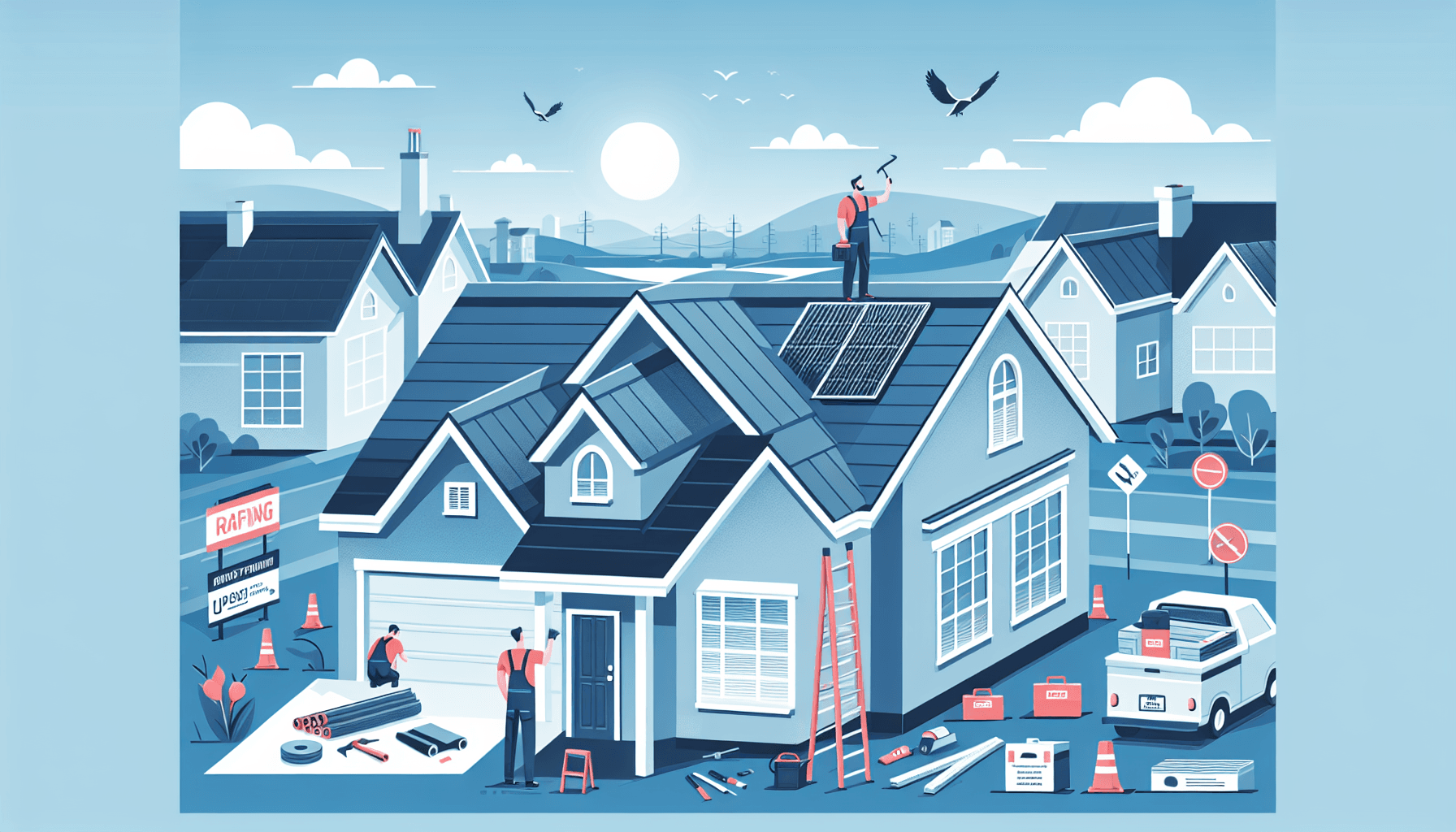 Question mark icons above a residential roof